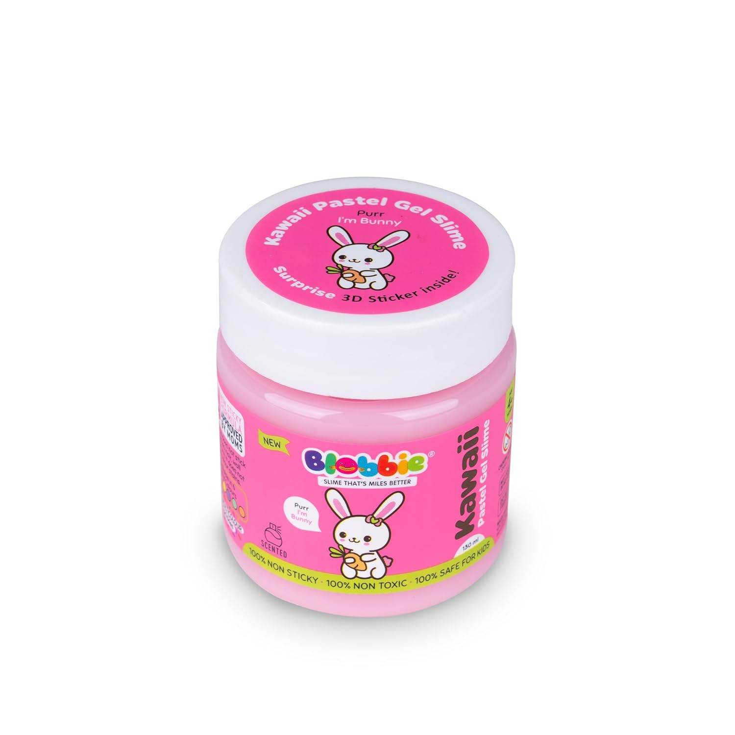 Kawaii pastel gel slime set pink jar with bunny design non-toxic and safe for kids