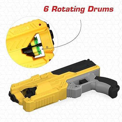 Yellow blow dart gun with six rotating drums for fun target practice