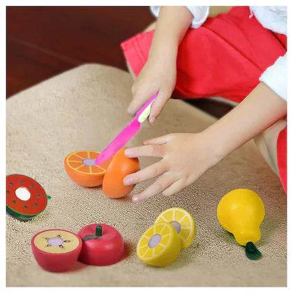 Colorful wooden fruit cutting set for kids featuring blox fruit toys for interactive play