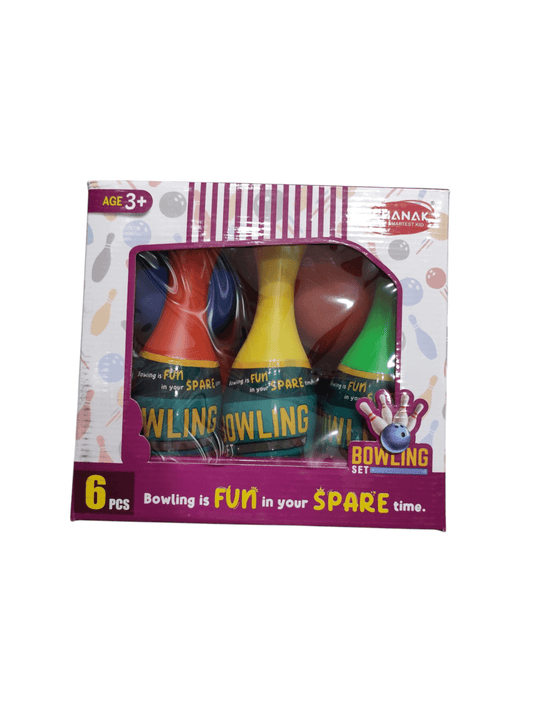 Colorful bowling pin set up for kids ages 3 and up, perfect for indoor or outdoor play