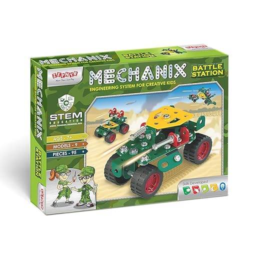 Mechanix Battle Station construction set toy packaging with model vehicle and STEM education branding
