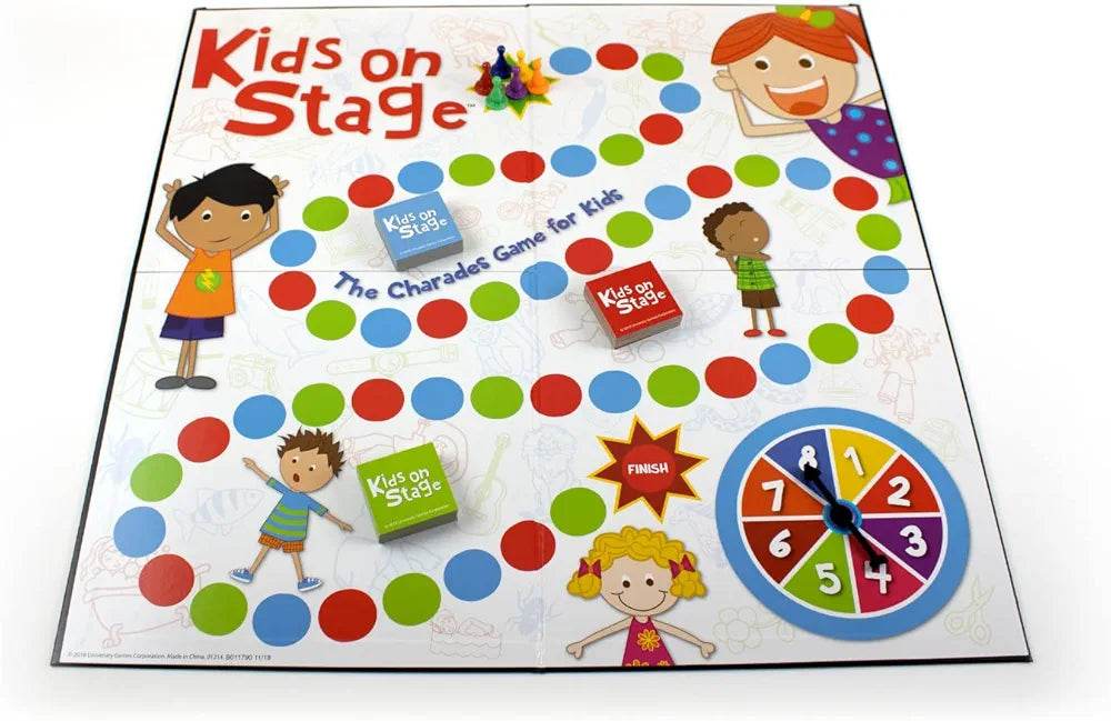 Kids On Stage board game India with colorful game pieces, spinner, and playful illustrated children on the board