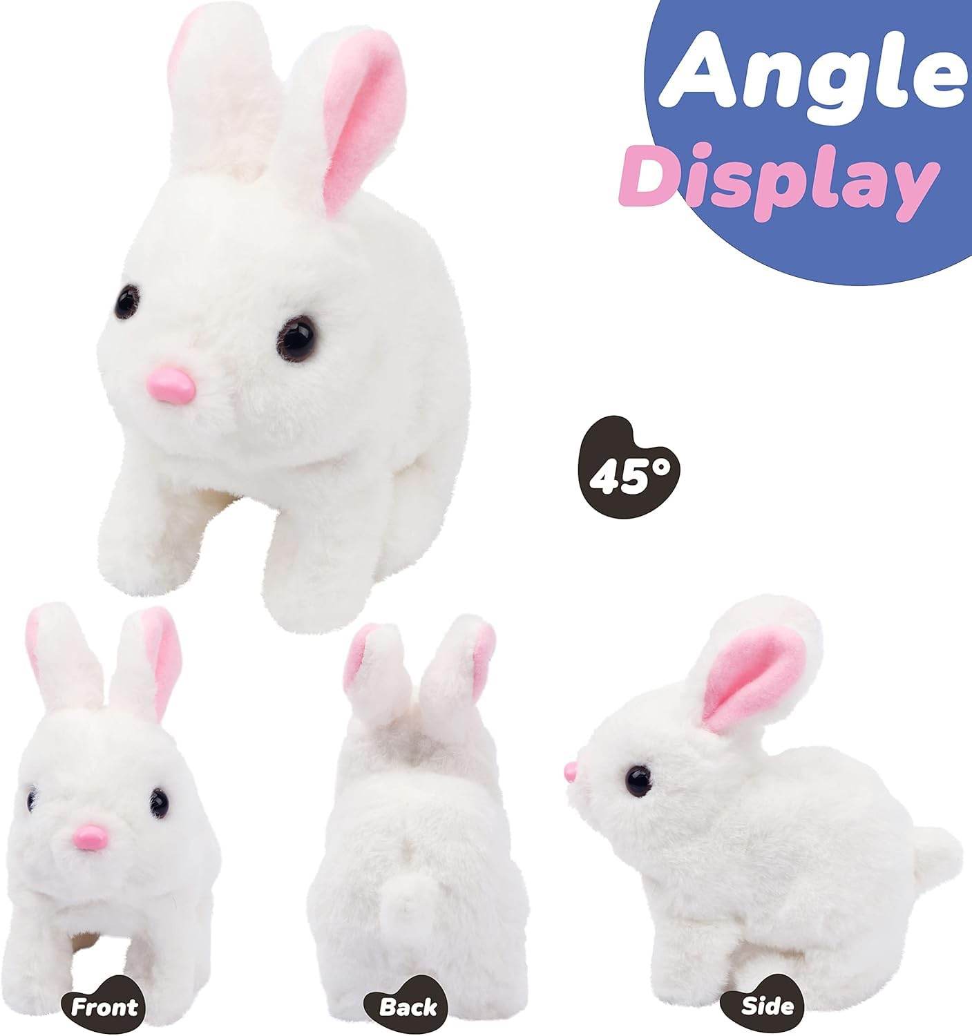 White hopping bunny rabbit toy for infants and toddlers with soft plush fabric