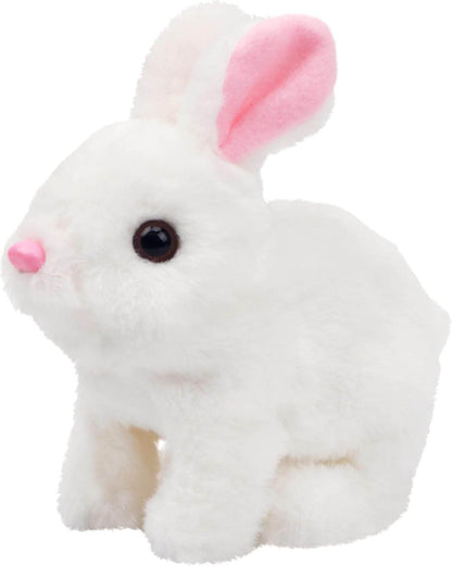 White hopping bunny rabbit toy for toddlers, featuring soft plush material and cute design