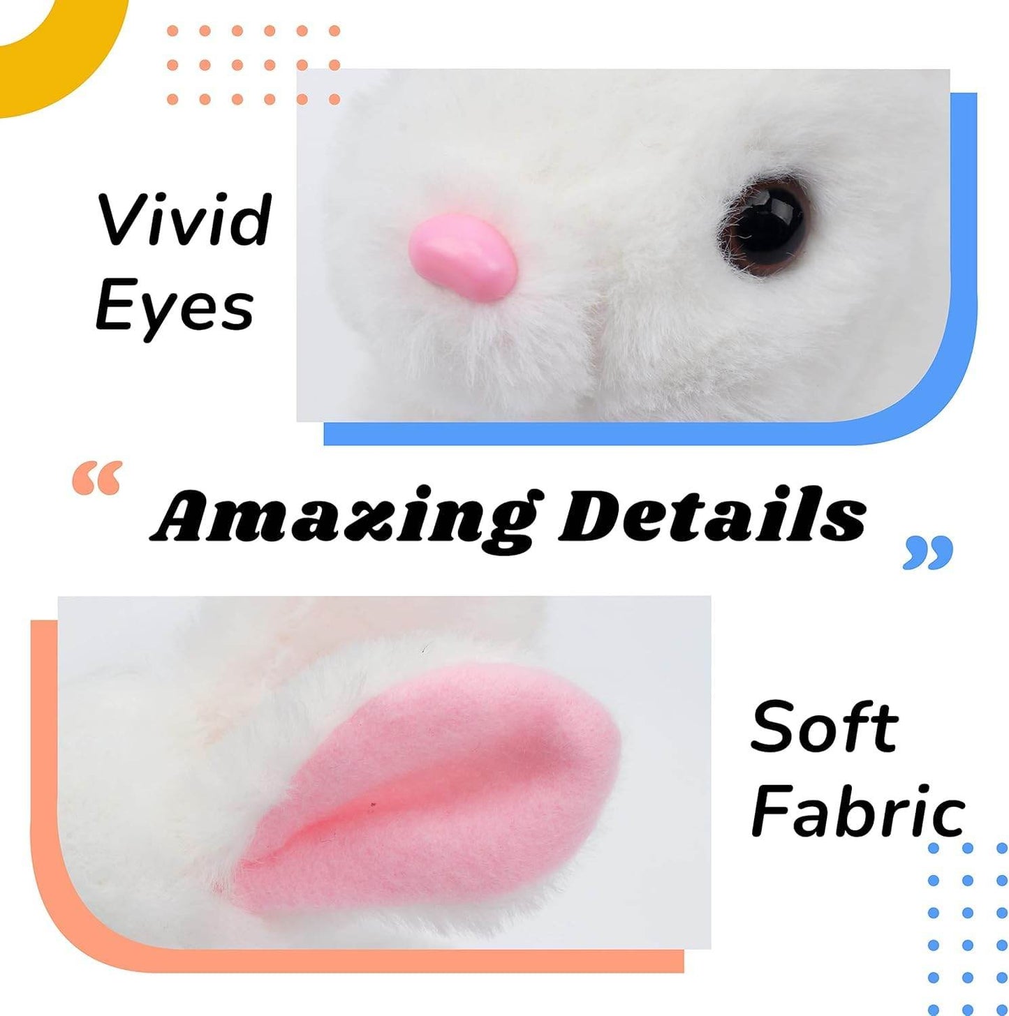 White hopping bunny rabbit toy with soft fabric for toddlers and young children