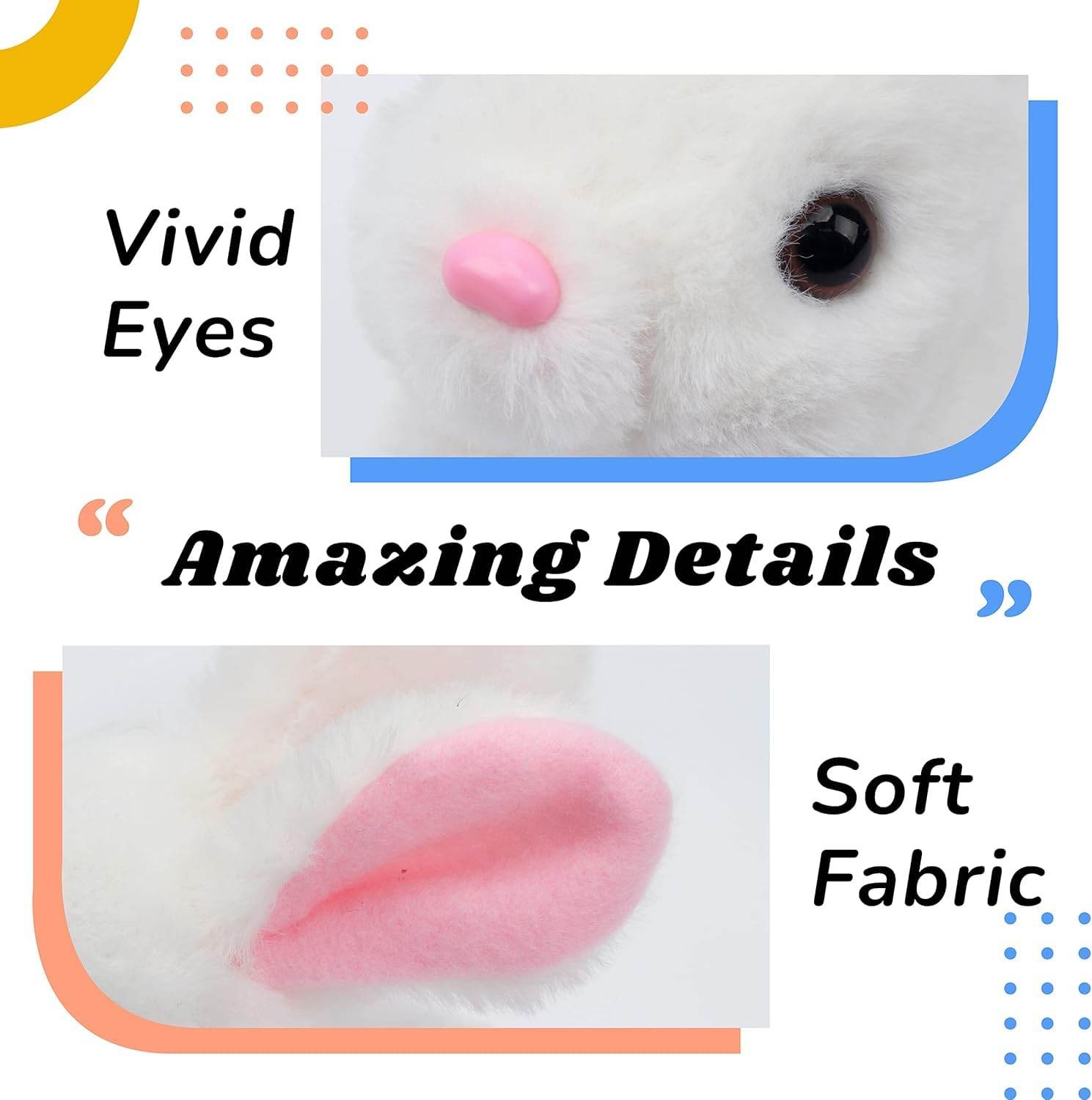 White hopping bunny rabbit toy with soft fabric for toddlers and young children