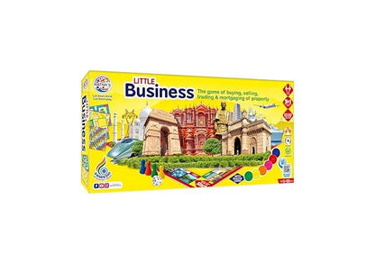 Little Business board game for ages 8 and up, featuring colorful property trading elements