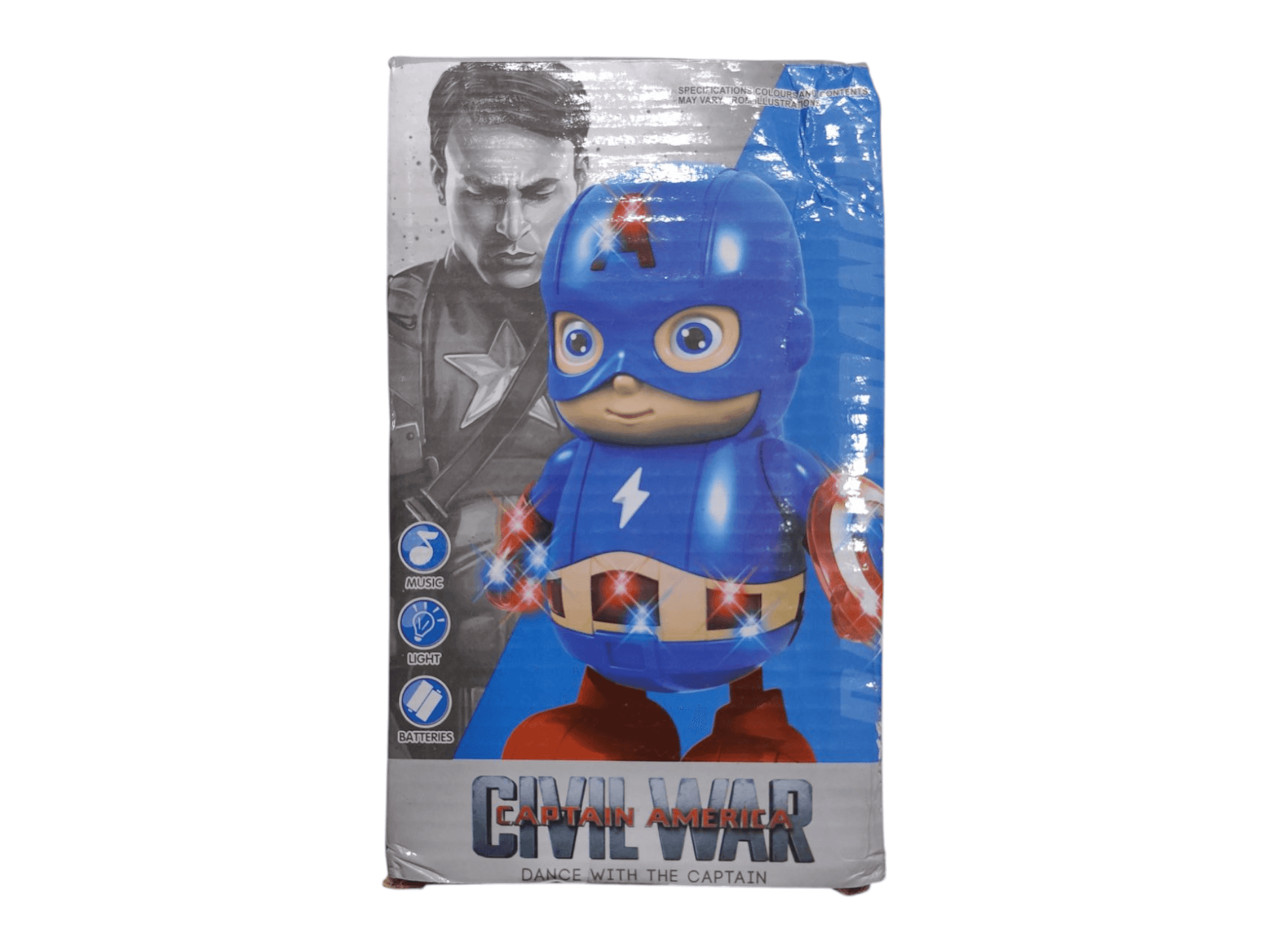 Captain America musical toy for kids featuring dance action and colorful design