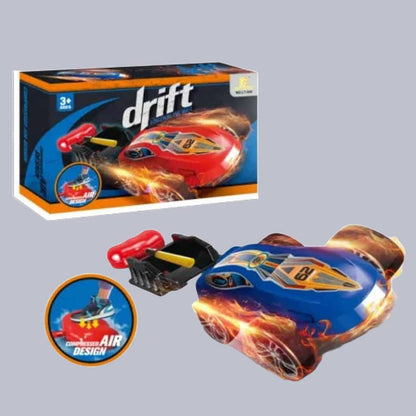 Blue and red air-powered car for drift, ideal for kids aged 3 and up