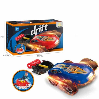 Red and blue car for drift with turbo feature, suitable for ages 3 and up