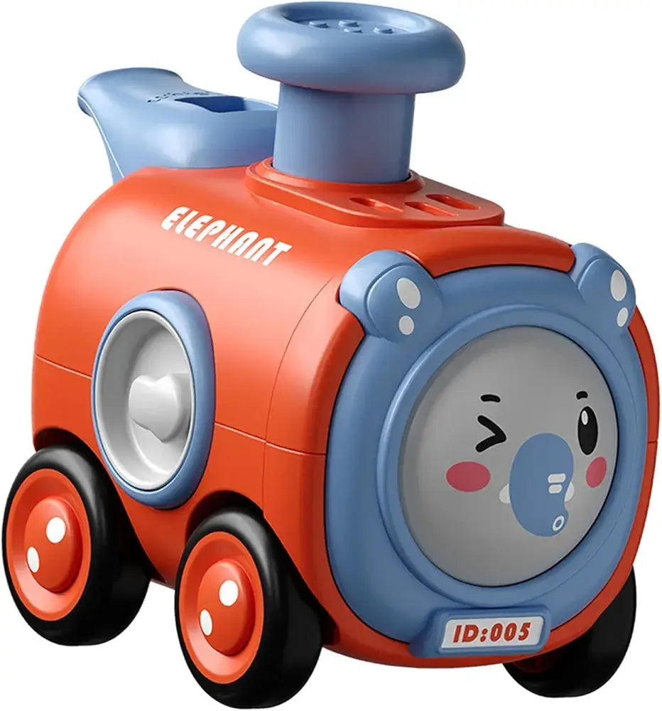 Colorful elephant-themed toy car for toddlers featuring a friendly face, suitable for ages 2-5 years