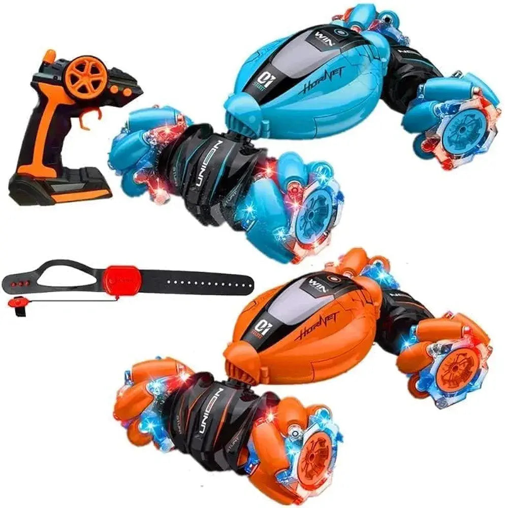 Blue and orange remote control car on remote control with flashy lights for kids