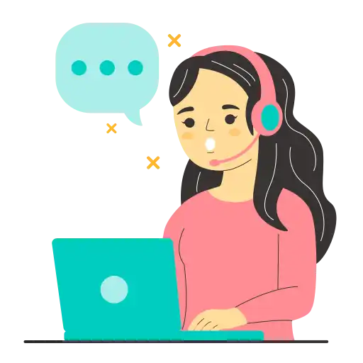 Cartoon customer service representative with headset.