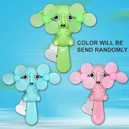 Colorful cartoon mini hand fan for kids shaped like an elephant in green blue and pink colors