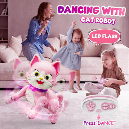 Pink RC cat robot toy with LED flash, perfect cat toy for cat lovers and kids ages 3-7