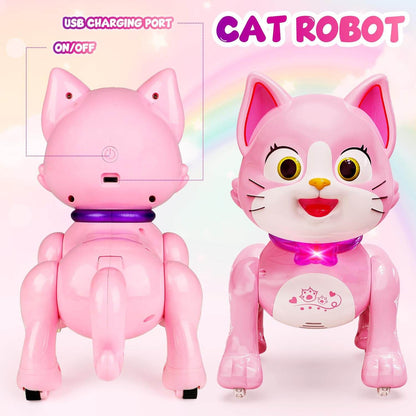 Pink cat robot toy with lights and sounds for kids, perfect cat toy for cat lovers