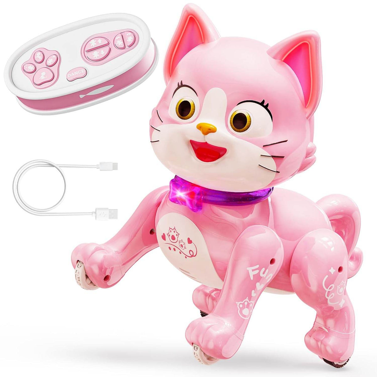 Pink RC cat robot toy with remote control, suitable as a cat toy for cat lovers