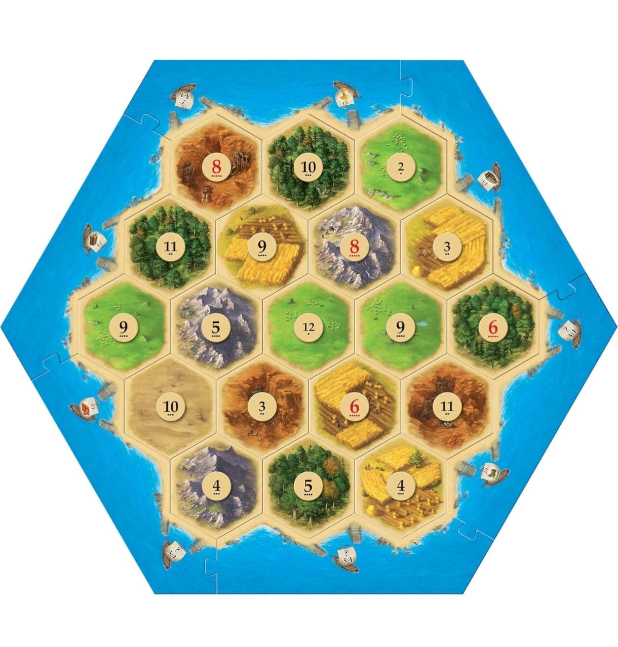 Colorful game on board game featuring hexagonal tiles for strategy play