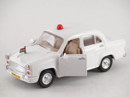 White Centy Ambassador car toy with open door and red roof light by T-Rex the toyland Sitamarhi