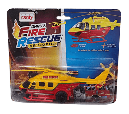 Centy Dhruv bright yellow and red fire rescue helicopter toy pack with rotatable propeller and pull back action