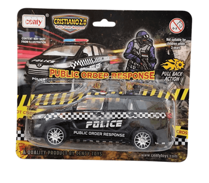 Centy police toy car black police cruiser with pull back action for public order response