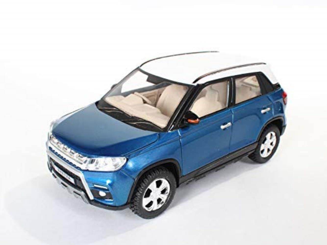 Blue and white Centy Toys Brezza SUV toy with detailed design and beige interior