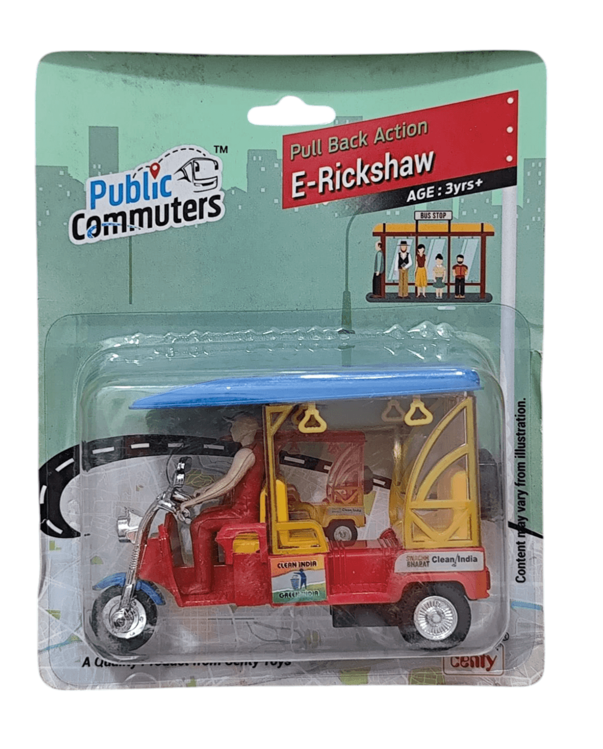 Centy Toys e rickshaw toy pull back action red and yellow model for kids aged 3 and above