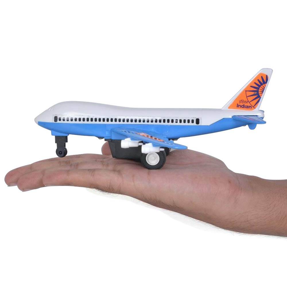 Centy Toys Jet 747 for kids blue and white airplane toy held on hand by T-Rex the toyland Sitamarhi