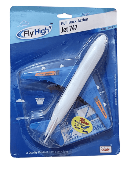 Centy Toys Jet 747 for kids blue and white pull back action toy airplane in packaging