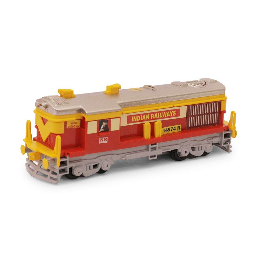 Centy Toys locomotive engine model in red and yellow Indian Railways design toy train