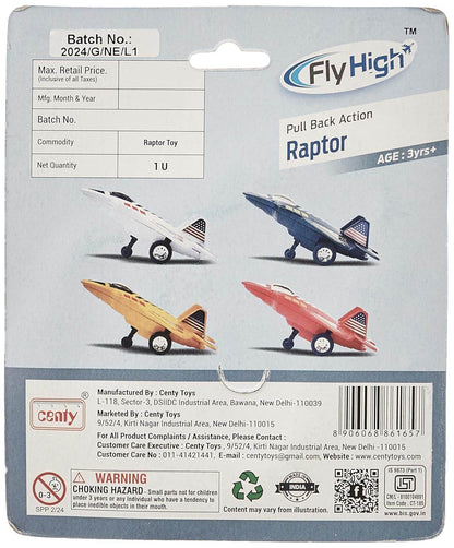 Centy Toys Raptor press and go pull back action toy airplanes in multiple colors on packaging card