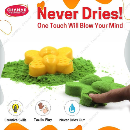 1kg sensory play sand kit with green kinetic sand and yellow butterfly mold for tactile play