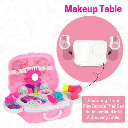 Chanak Beauty Set Suitcase On Wheel, The Ultimate Beauty Set On Wheels for Girls, Makeup Kit is Easy to Clean & Use, Portable Beauty Set with 23 Pieces for 3 Years BIS Approved. (Beauty Set Suitcase) - T-Rex the toyland Sitamarhi