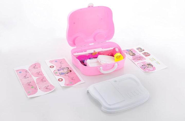 Chanak Beauty Set Suitcase On Wheel, The Ultimate Beauty Set On Wheels for Girls, Makeup Kit is Easy to Clean & Use, Portable Beauty Set with 23 Pieces for 3 Years BIS Approved. (Beauty Set Suitcase) - T-Rex the toyland Sitamarhi