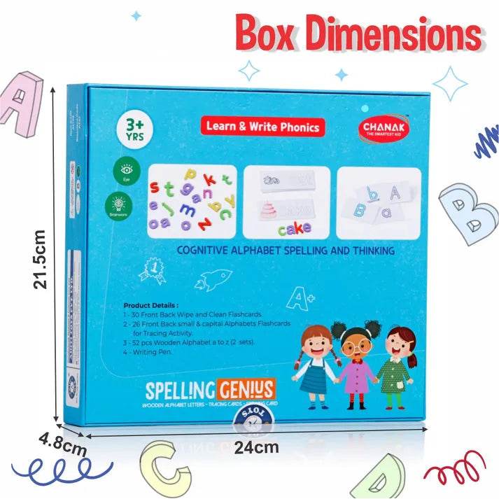 Colorful bee game spelling set for ages 3 and up, includes flashcards for phonics and alphabet practice