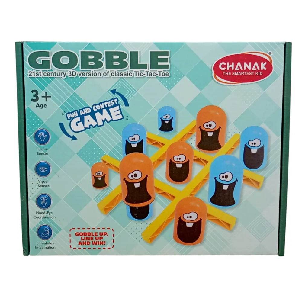 Chanak Gobble board game featuring colorful plastic pieces for fun family playtime with a 3D twist