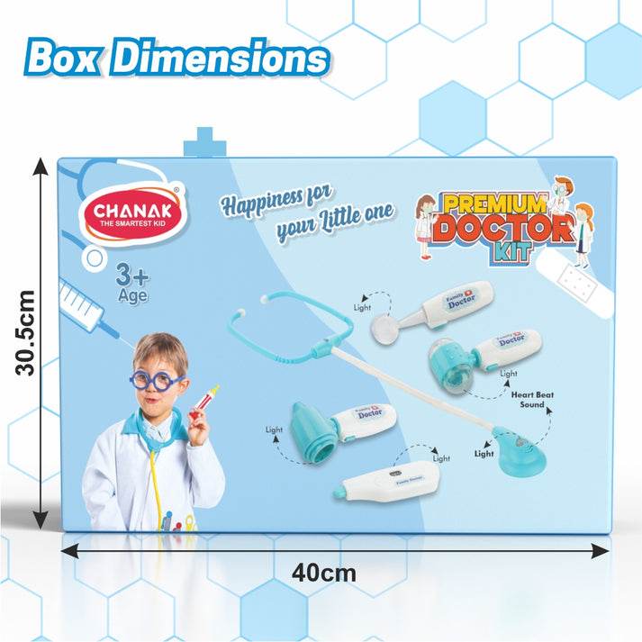 Childs doctor kit in blue for ages 3 and up featuring stethoscope and other medical tools