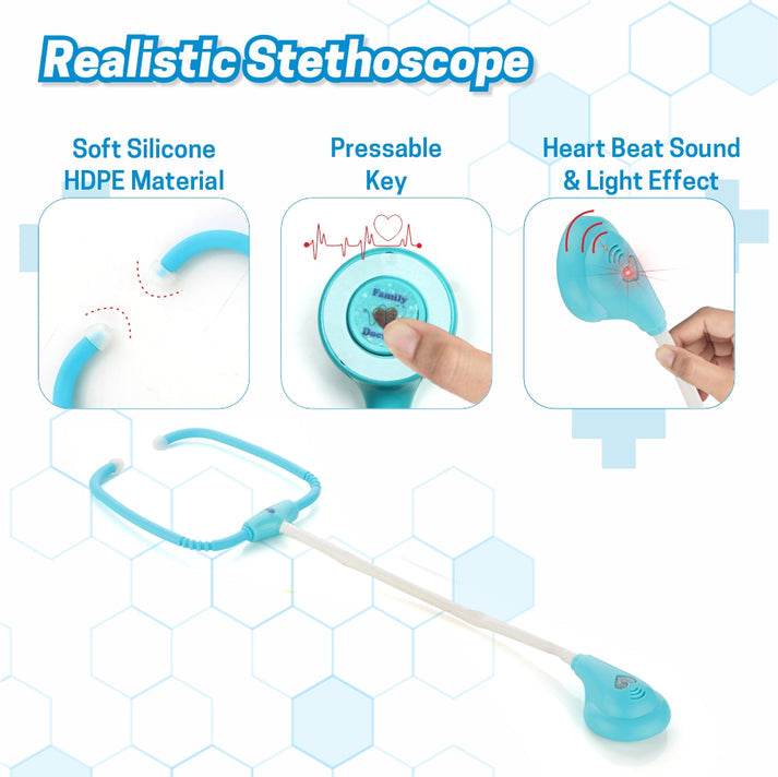Blue realistic stethoscope for childs doctor kit with sound and light effects
