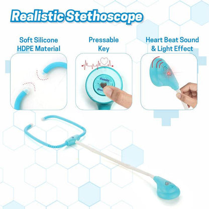 Blue realistic stethoscope for childs doctor kit with sound and light effects