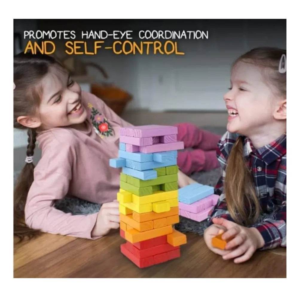 Chanak Colorful Tumbling Tower Block Game, Wooden Stacking Game, Stacking Building Blocks Party Game, Color Recognition Skill Development Challenging Game, Kids Adult Stacking Gifts - T-Rex the toyland Sitamarhi