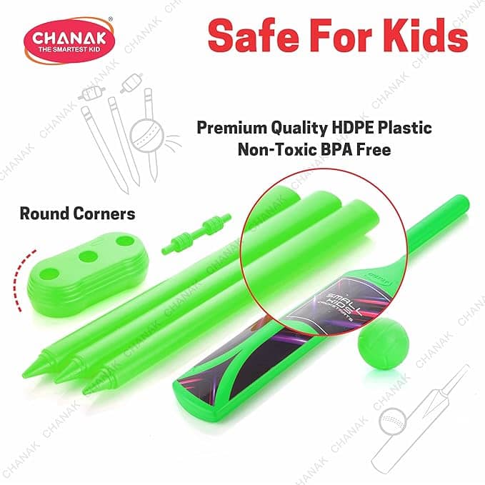 Green cricket kit cricket for kids made of premium HDPE plastic, safe and non-toxic