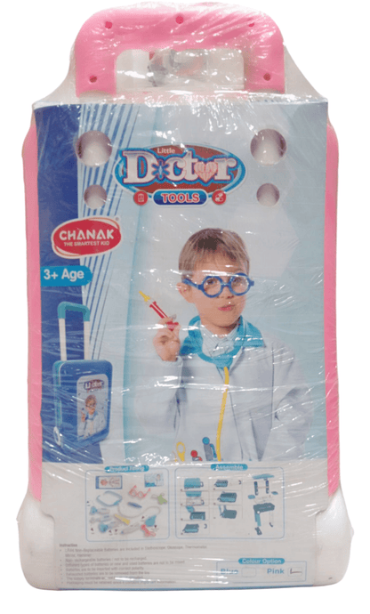 Doctor trolley toy set for children with pink handle and medical play tools for kids aged 3 and above