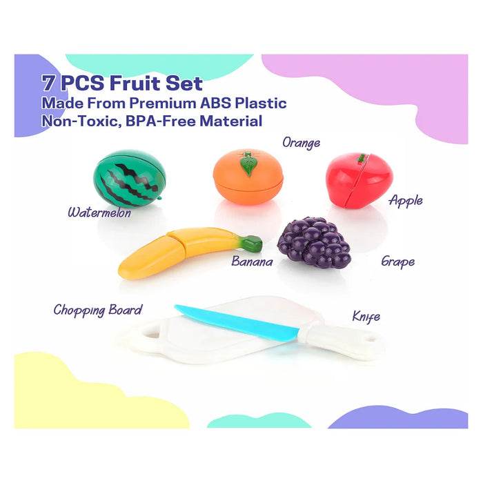 Colorful fruit basket manga box set with vegetables, chopping board, and knife for kids