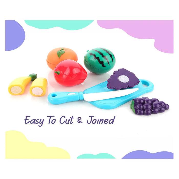 Colorful fruit basket manga box set with playful pretend fruits and slicing knife for children