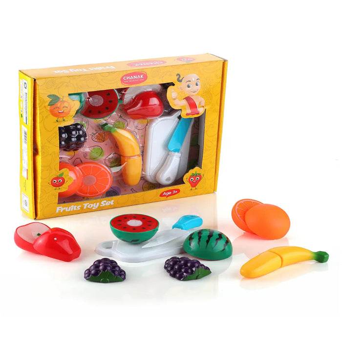 Colorful fruit basket manga box set for kids, includes various fruits and cutting accessories