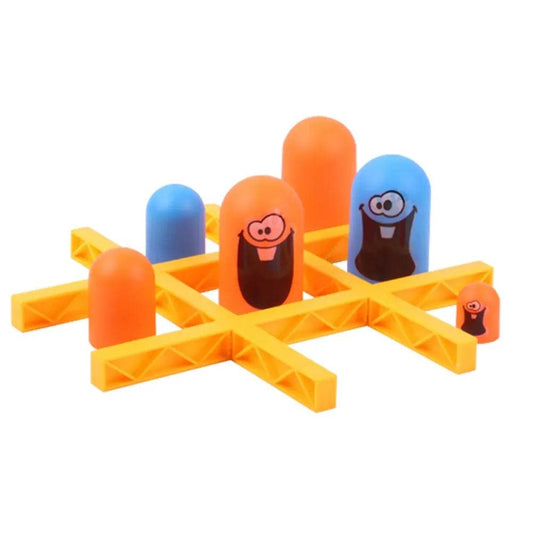 Chanak Gobble board game by Aditi Toys with colorful orange and blue character pieces on yellow grid