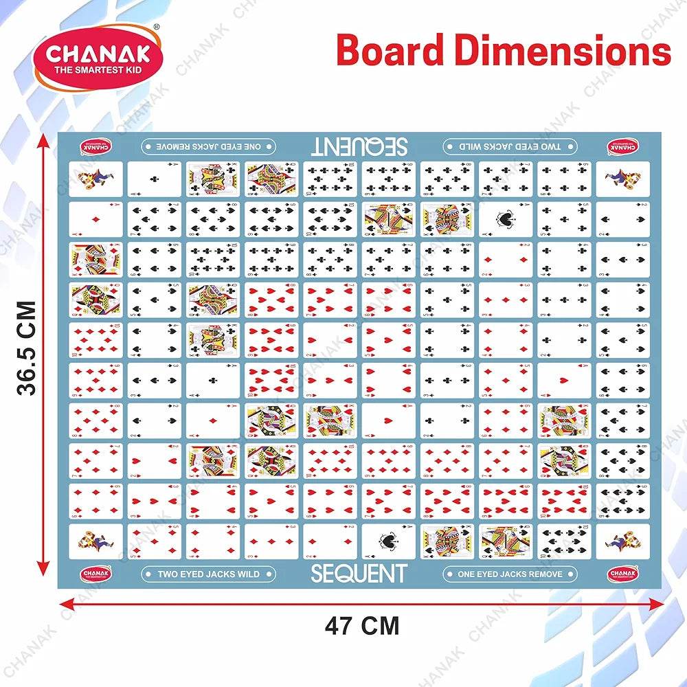 Chanak Make A Sequent game board showing card placements and dimensions in centimeters