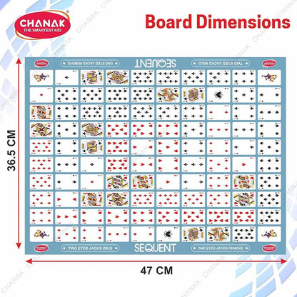 Chanak Make A Sequent game board showing card placements and dimensions in centimeters