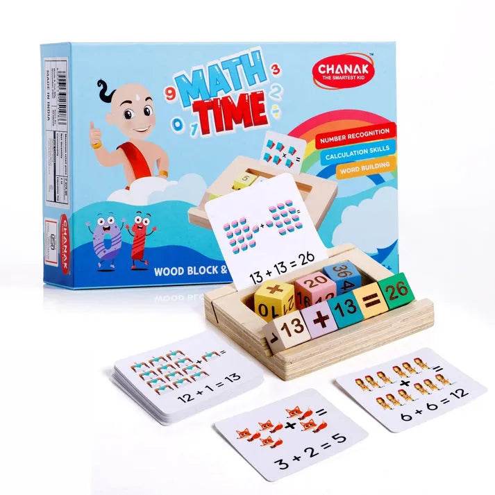 Colorful wooden Montessori educational toys for 3-6 years featuring math block games and learning cards