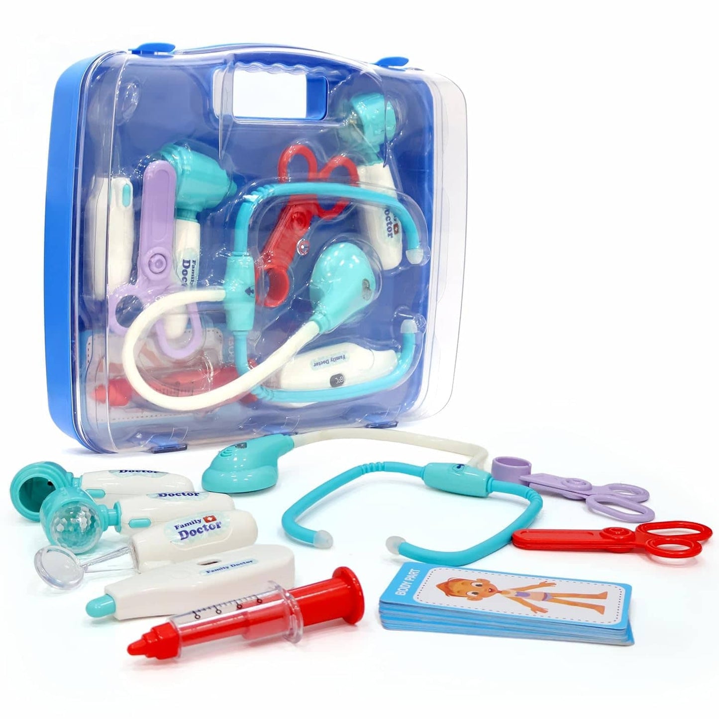 Toy doctor kit with various medical tools for kids aged 3-5 to pretend to play